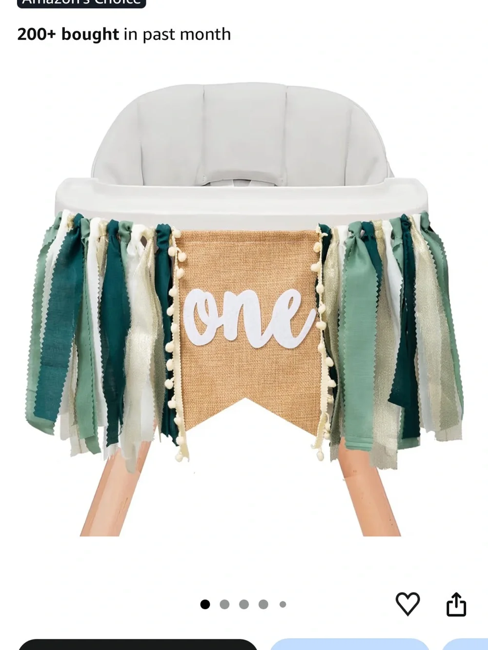 First Birthday High Chair Banner Garland in Green and Cream